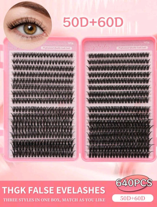 DIY Eyelashes Lash Extension Kit 640 Pieces-black